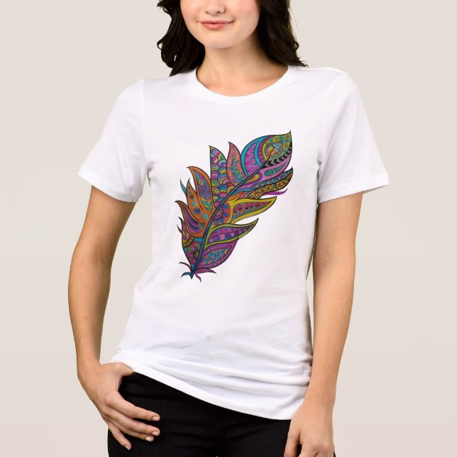 Rainbow Mandala Feather Boho T-shirt Tri-Blend Shirt (Front)