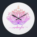 Rainbow Mandala Flower Bohemian Large Clock<br><div class="desc">Bohemian-inspired rainbow mandala flower design clock is personalised with a name. This beautiful Boho design clock is perfect for your teen daughter's room.</div>