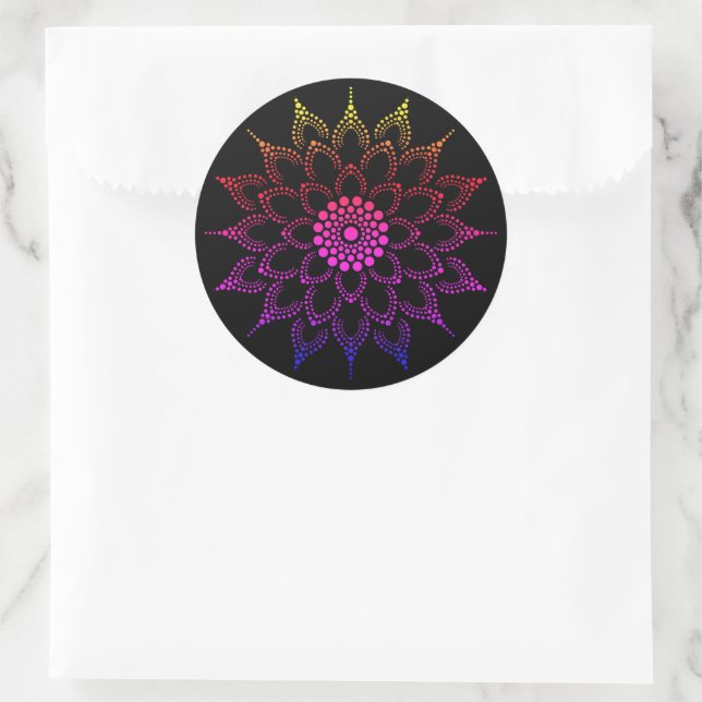 Rainbow Mandala Flower  Classic Round Sticker (Bag)