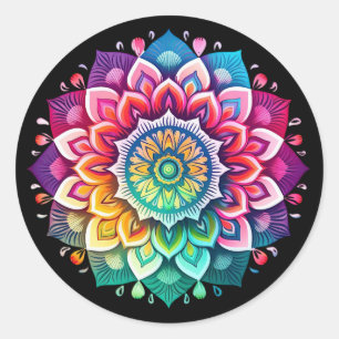 Rainbow Mandala / Flower Design Classic Round Sticker