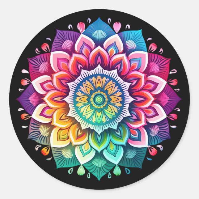 Rainbow Mandala / Flower Design  Classic Round Sticker (Front)