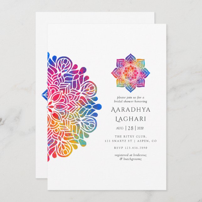 Rainbow Mandala Indian Bridal Shower Invitation (Front/Back)