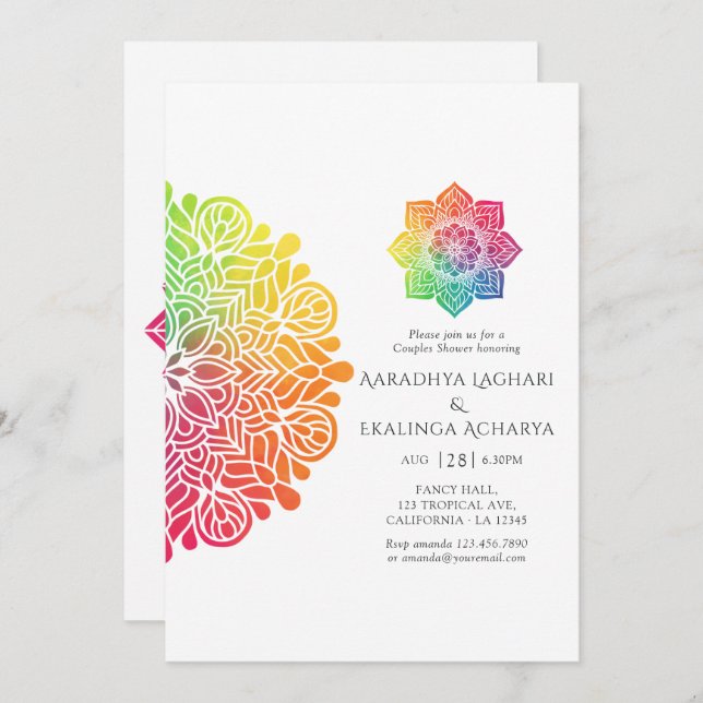 Rainbow Mandala Indian Couples Shower Invitation (Front/Back)