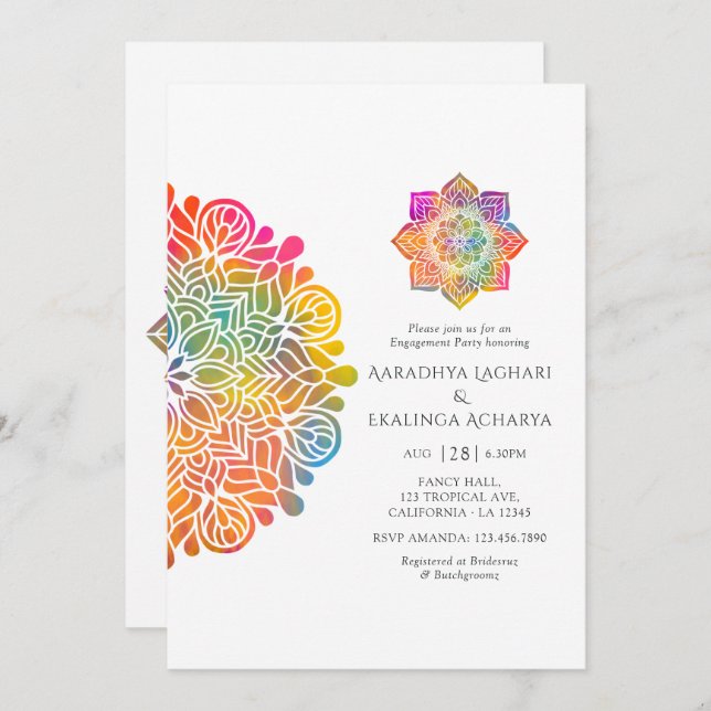 Rainbow Mandala Indian Engagement Party Invitation (Front/Back)