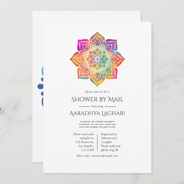 Rainbow Mandala Indian Shower by Mail Invitation (Front/Back)