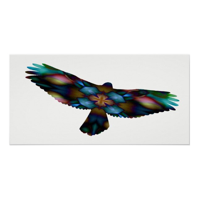 Rainbow Mandala Kaleidoscope Hawk in Flight Poster (Front)