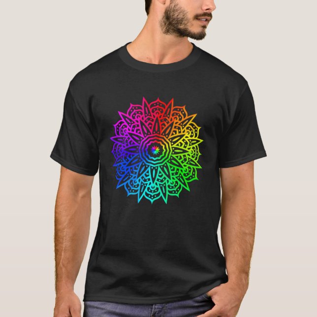 Rainbow Mandala Lotus Flower Sacred Geometry Yoga  T-Shirt (Front)