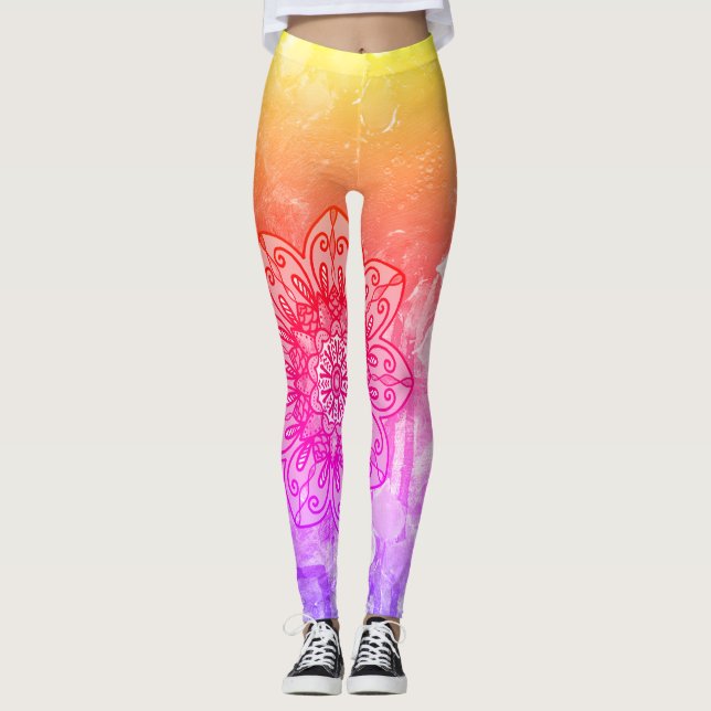Rainbow mandala lotus leggings (Front)
