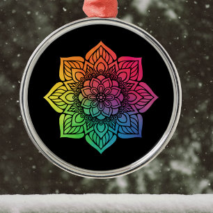 Rainbow Mandala on Black Metal Tree Decoration