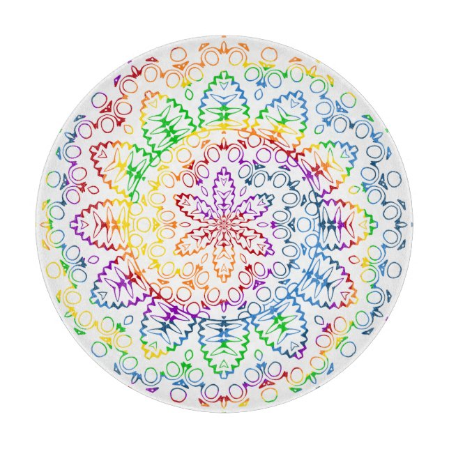 Rainbow Mandala Pattern Design Cutting Board (Front)