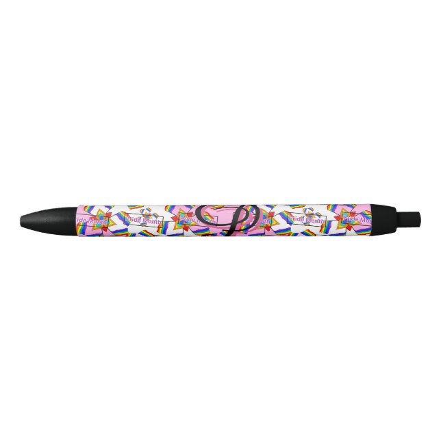 Rainbow Mandala Pride Monogram - Vibrant Geometric Black Ink Pen (Front)