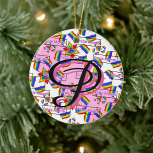 Rainbow Mandala Pride Monogram - Vibrant Geometric Ceramic Tree Decoration