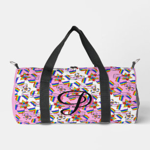 Rainbow Mandala Pride Monogram - Vibrant Geometric Duffle Bag