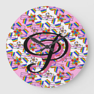 Rainbow Mandala Pride Monogram - Vibrant Geometric Large Clock