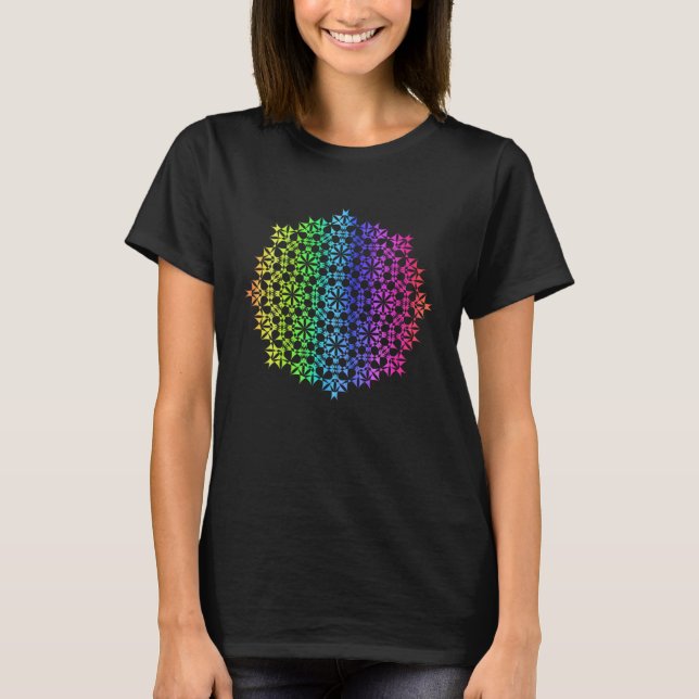 Rainbow Mandala Rosette Flower Geometry Yoga Vibe  T-Shirt (Front)