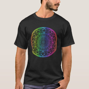 Rainbow Mandala Rosette Flower Round Yoga Vibe Zen T-Shirt
