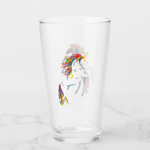 Rainbow Maned Black Unicorn & White Unicorn Glass