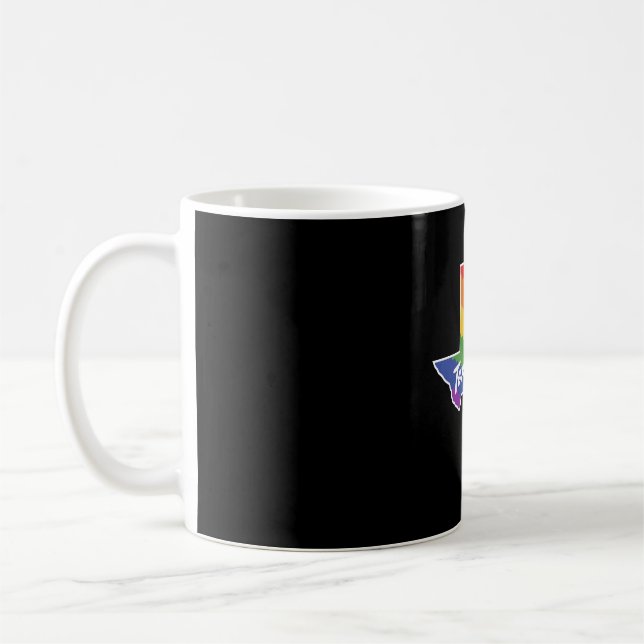 Rainbow Map of Texas Design for proud LGBT+ Texans Coffee Mug (Left)