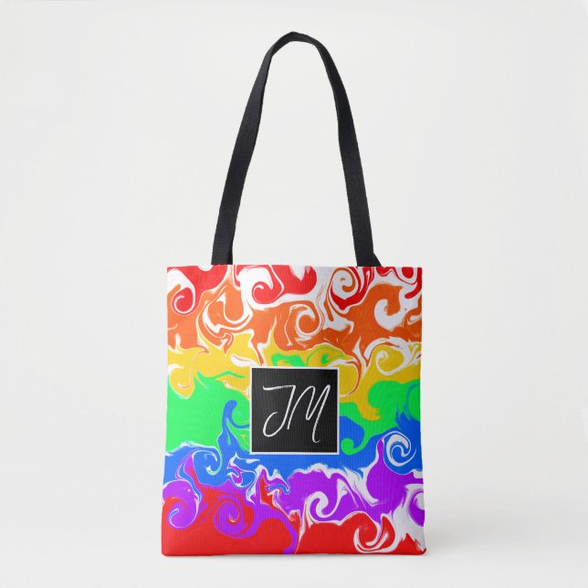 Rainbow Marble Fluid Art  Tote Bag (Front)
