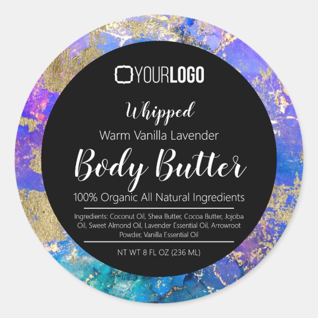 Rainbow Marble Gold Foil & LOGO Body Butter Label (Front)