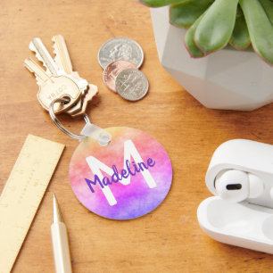 Rainbow Marble Marbled Watercolor Colourful Ombre Key Ring