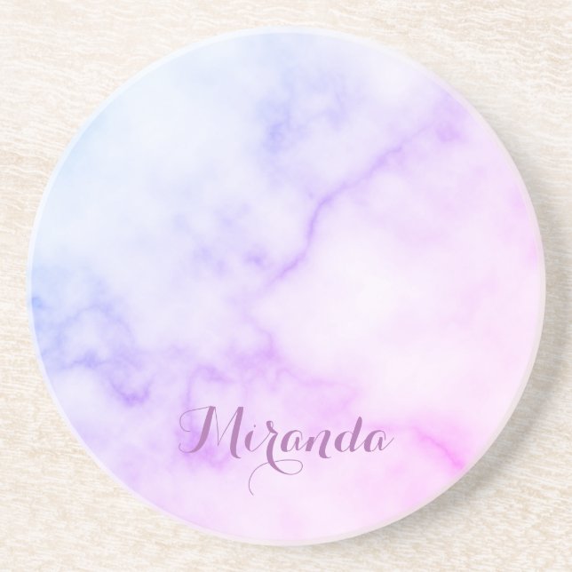 Rainbow Marble Pattern with Personalised Name Coaster (Front)