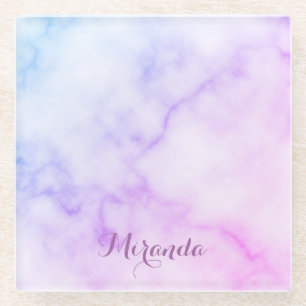 Rainbow Marble Pattern with Personalised Name Glass Coaster