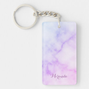 Rainbow Marble Pattern with Personalised Name Key Ring