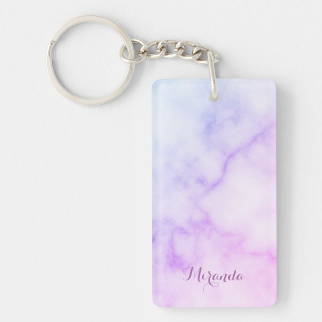 Rainbow Marble Pattern with Personalised Name Key Ring (Front)