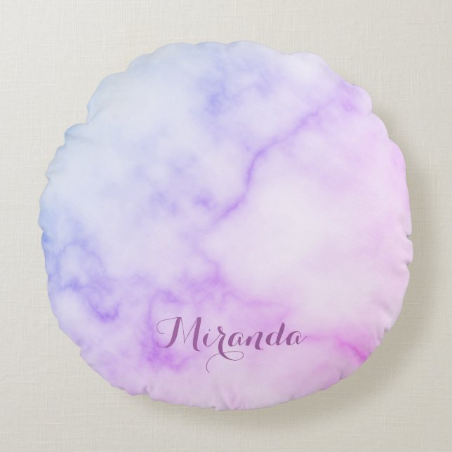 Rainbow Marble Pattern with Personalised Name Round Cushion (Front)