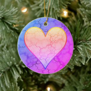 Rainbow Marbled Heart Ceramic Tree Decoration