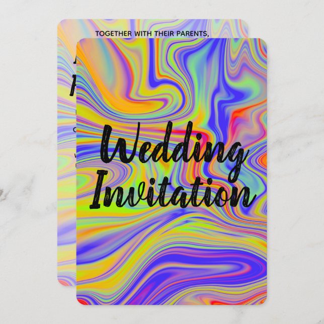 Rainbow Marbling Wedding Invitation (Front/Back)