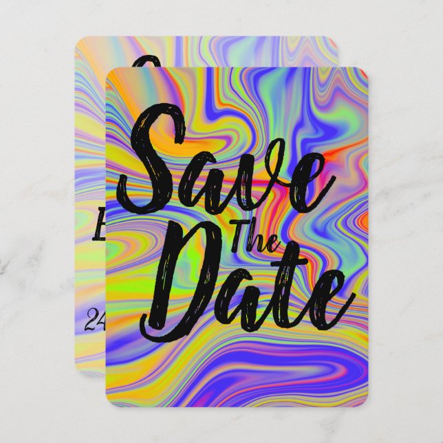 Rainbow Marbling Wedding Save The Date Invitation (Front/Back)