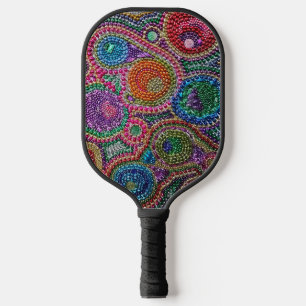 Rainbow Mardi Gras Bead Art Pickleball Paddle