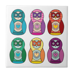 Rainbow Matryoshka Owls Tile