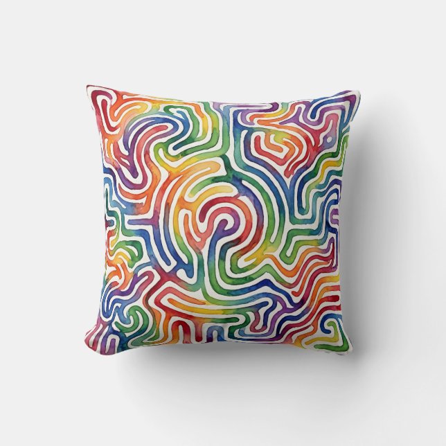Rainbow Maze Throw Pillow – Labyrinth Cushion (Front)