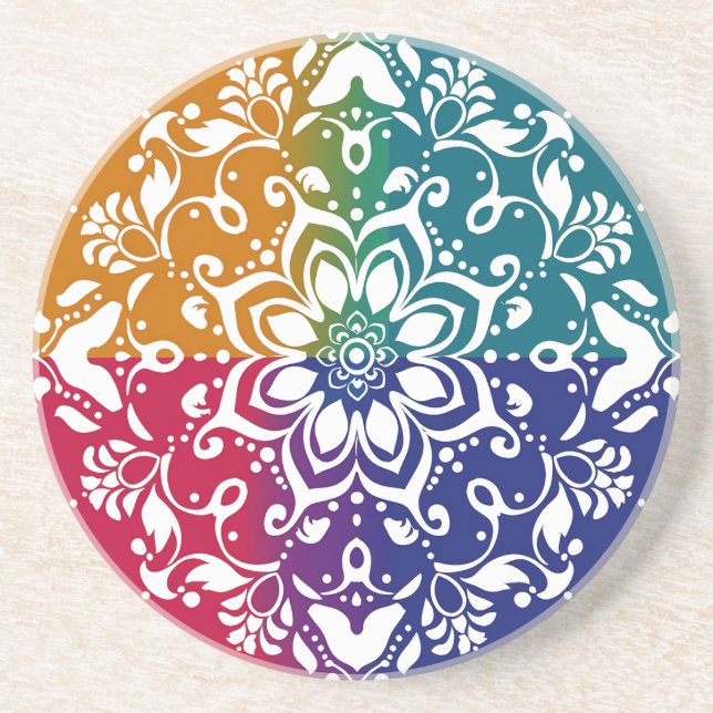 Rainbow Mehndi Pattern Sandstone Coaster (Front)