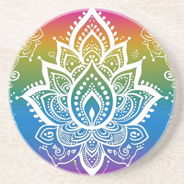 Rainbow Mehndi Pattern Sandstone Coaster (Front)