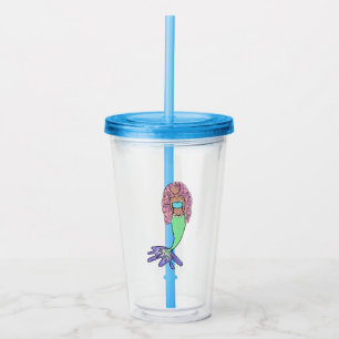 rainbow mermaid pink blue purple green black curly acrylic tumbler