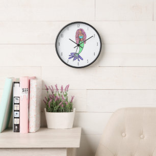 rainbow mermaid pink blue purple green black curly clock