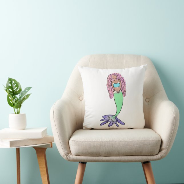 rainbow mermaid pink blue purple green black curly cushion (Chair)