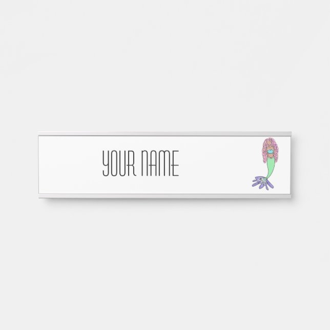 rainbow mermaid pink blue purple green black curly door sign (Front)