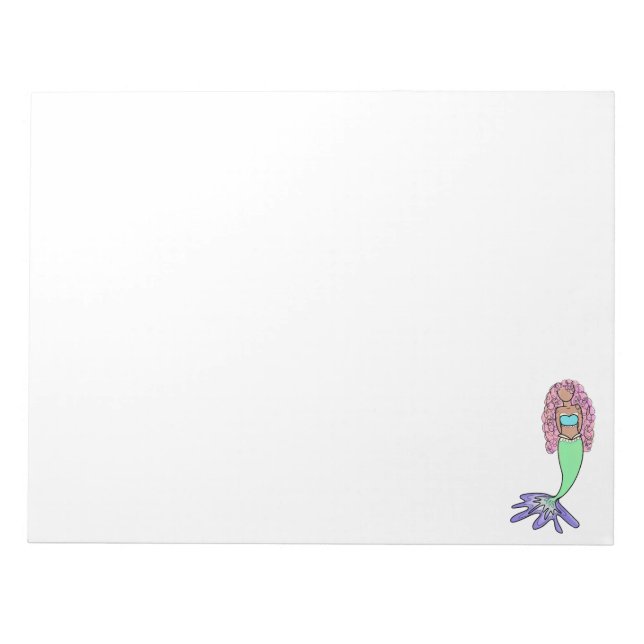 rainbow mermaid pink blue purple green black curly notepad (Front)