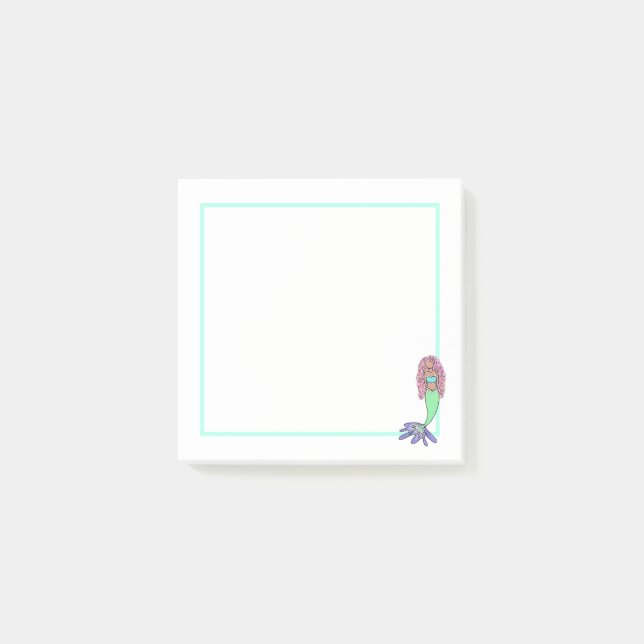rainbow mermaid pink blue purple green black curly post-it notes (Front)