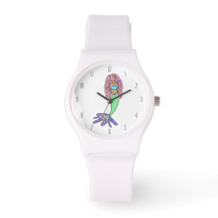 rainbow mermaid pink blue purple green black curly watch