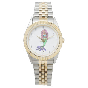 rainbow mermaid pink blue purple green black curly watch