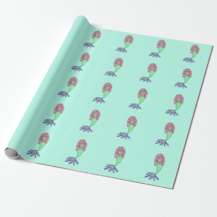 rainbow mermaid pink blue purple green black curly wrapping paper