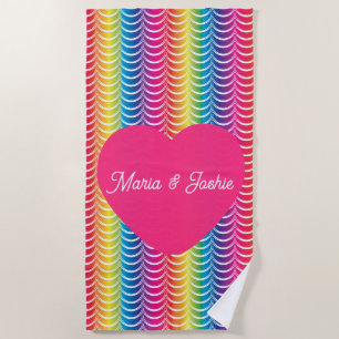 Rainbow Mermaid Pride Heart Beach Towel