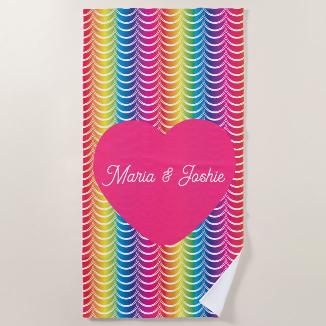 Rainbow Mermaid Pride Heart Beach Towel (Front)