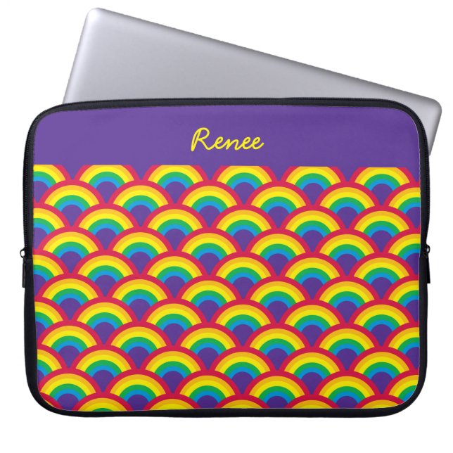 Rainbow Mermaid Scale Custom Name Laptop Sleeve (Front)